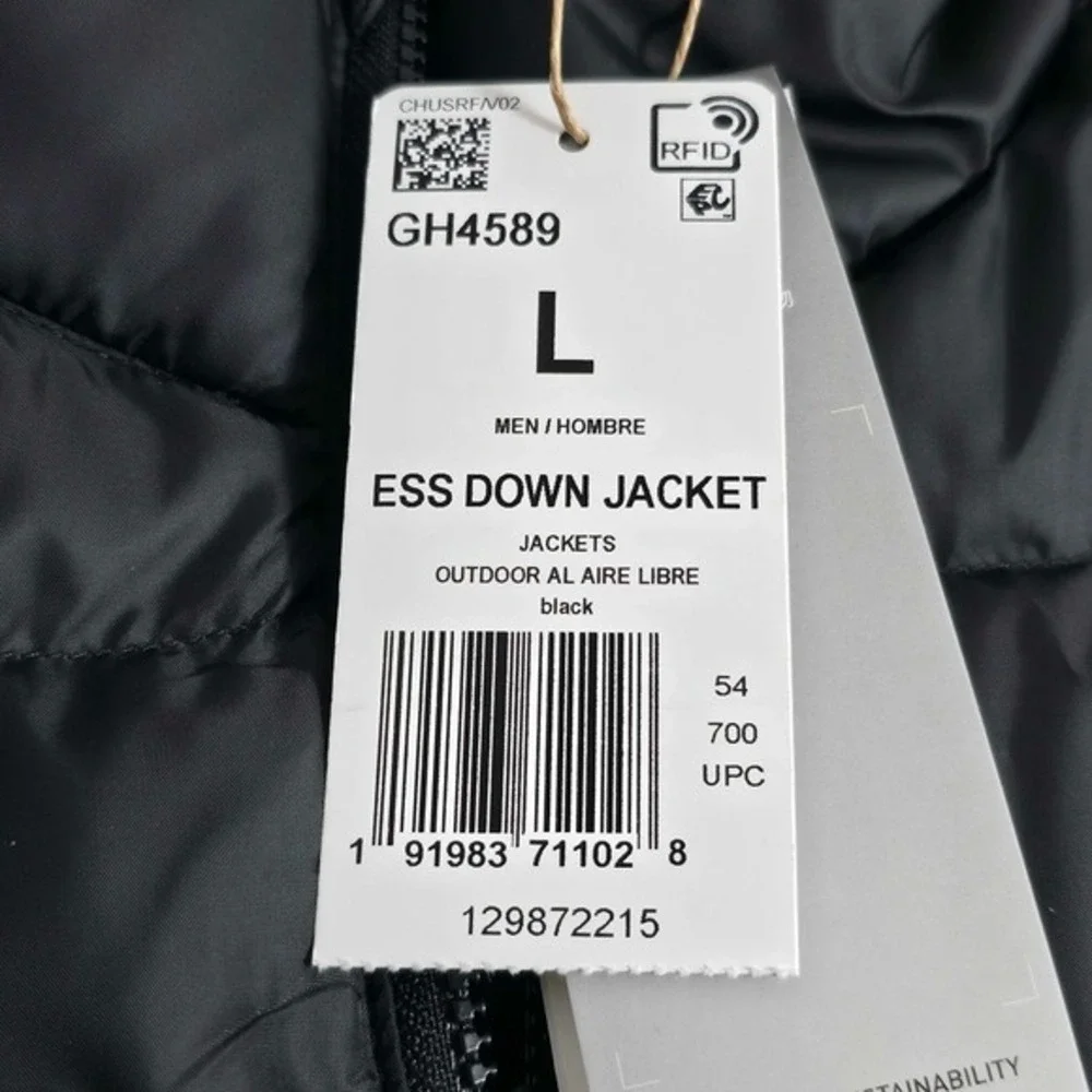 Adidas Essentials Down Filled Polyester Black Jacket Men's Size Large GH4589 NEW